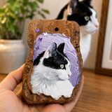 Custom Hand-Painted Natural Bark Pet Portrait