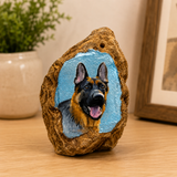 Custom Hand-Painted Natural Bark Pet Portrait