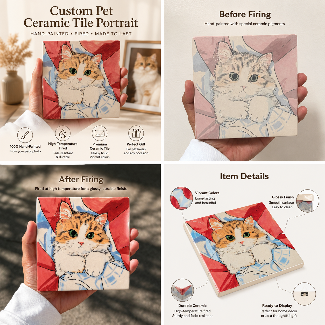 Custom Hand-Painted Porcelain Pet Portrait Tile