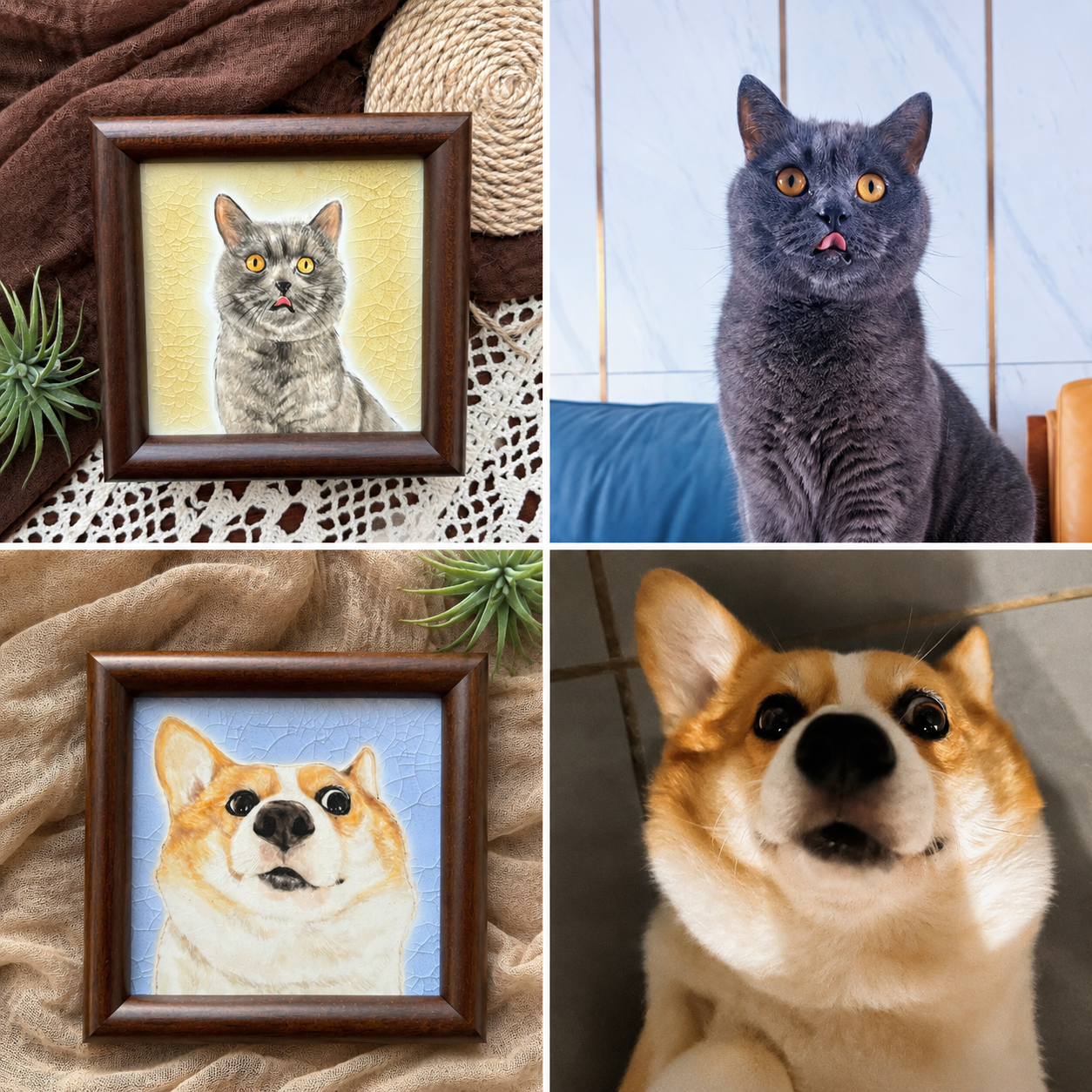 Custom Hand-Painted Porcelain Pet Portrait Tile